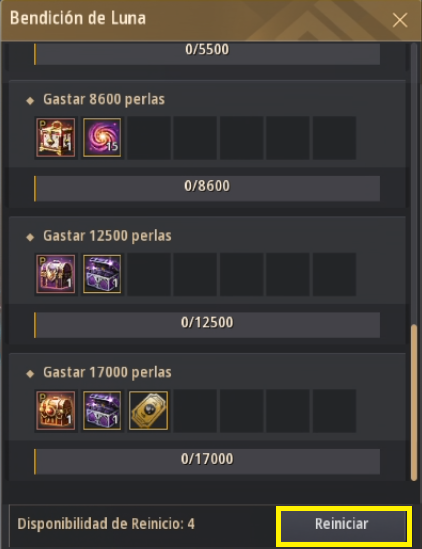Reiniciar Bendición de Perla